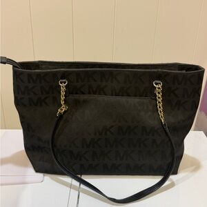 Michael Kors Black MK Logo Tote with Gold Chain Straps